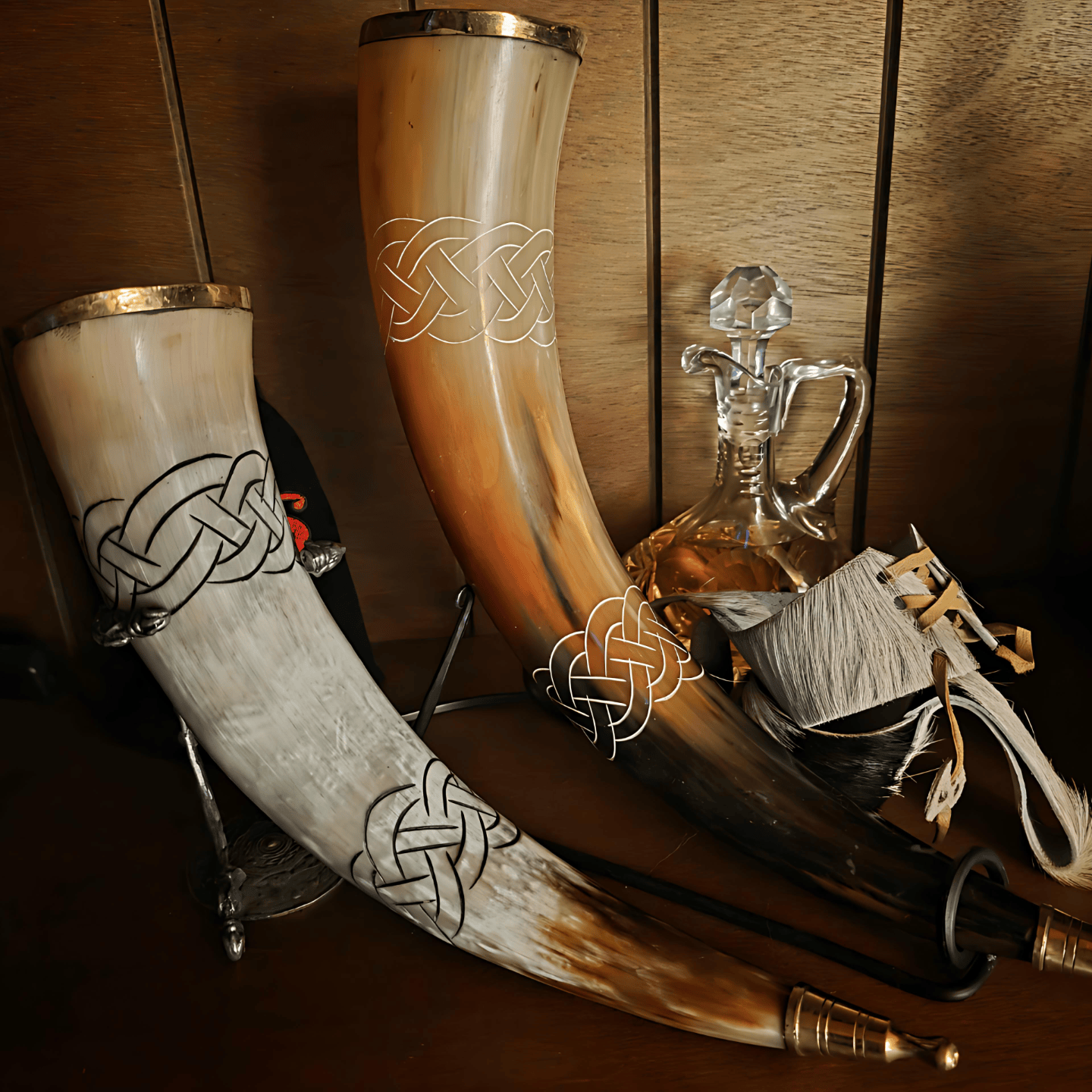 wikinger trinkhorn, trinkhorn verziert, echthorn, wikinger shop, wikinger horn