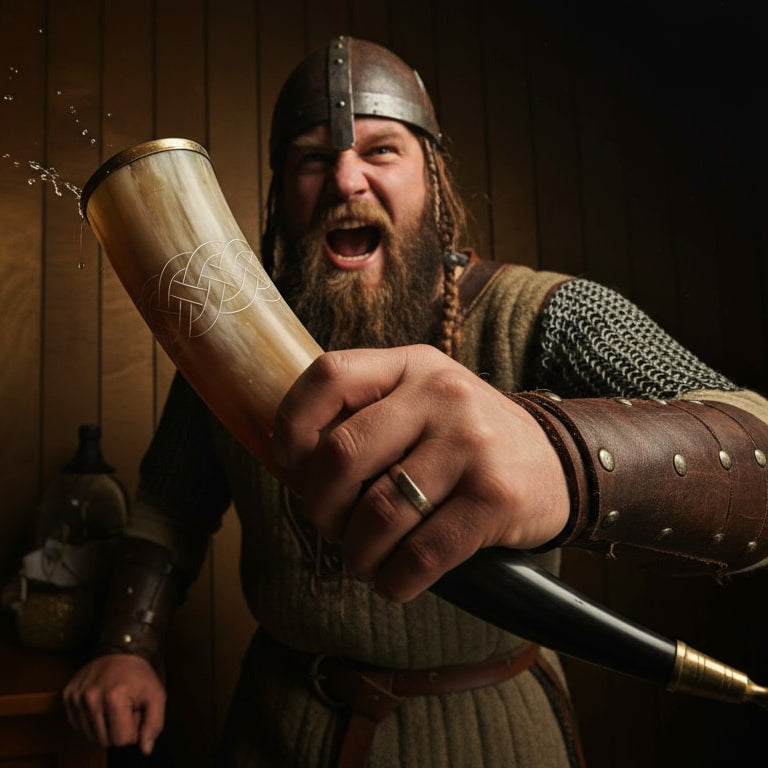 wikinger trinkhorn, trinkhorn verziert, echthorn, wikinger shop, wikinger horn