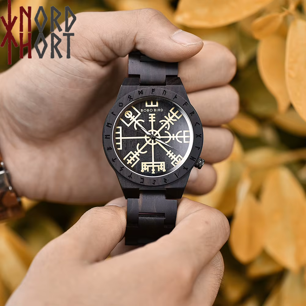 Vegvísir – Nordische Holzarmbanduhr | Nordhort Valhalla │ Heimdals-Line