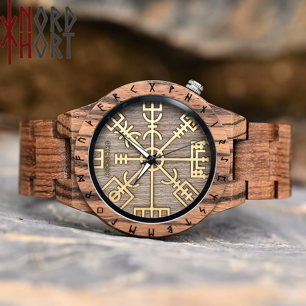 Vegvísir – Nordische Holzarmbanduhr | Nordhort Valhalla │ Heimdals-Line