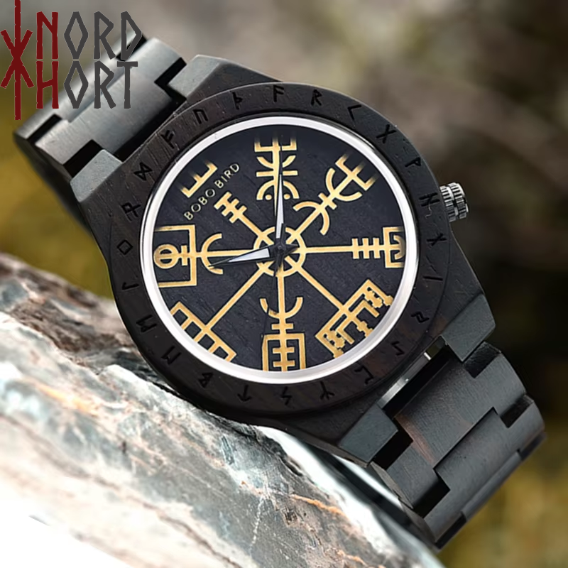 Vegvísir – Nordische Holzarmbanduhr | Nordhort Valhalla │ Heimdals-Line